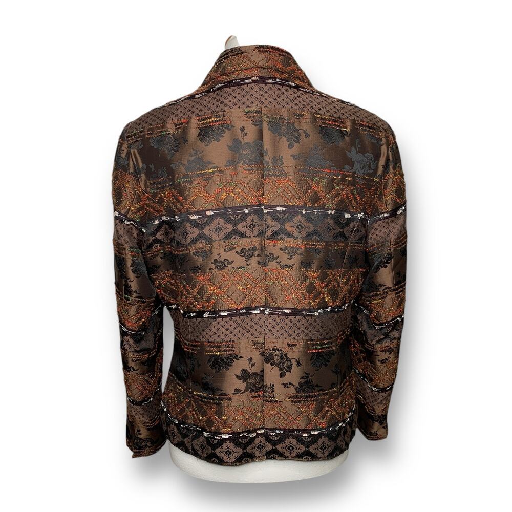 Coldwater Creek Brown Blazer Jacket Satin Embroidered Button Size Medium Petite - Picture 6 of 9